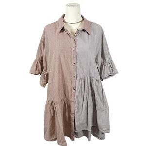 By Together Striped Neutral Button Down Layered Tunic Top Boho Lagenlook Large